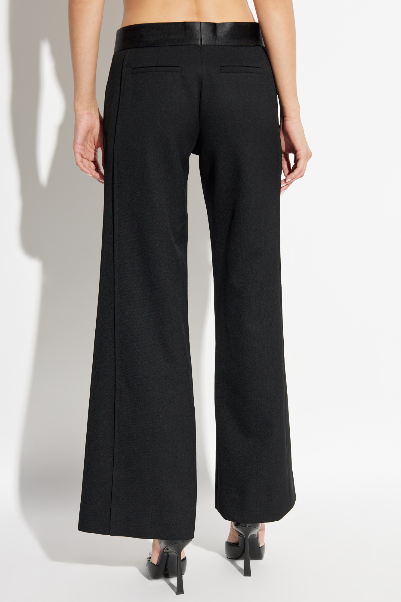 【23AW NEW】Victoria Beckham_woman / ワイドレッグ パンツ /黒 $591 Victoria Beckham Women's Black Faux Patent Leather Slim